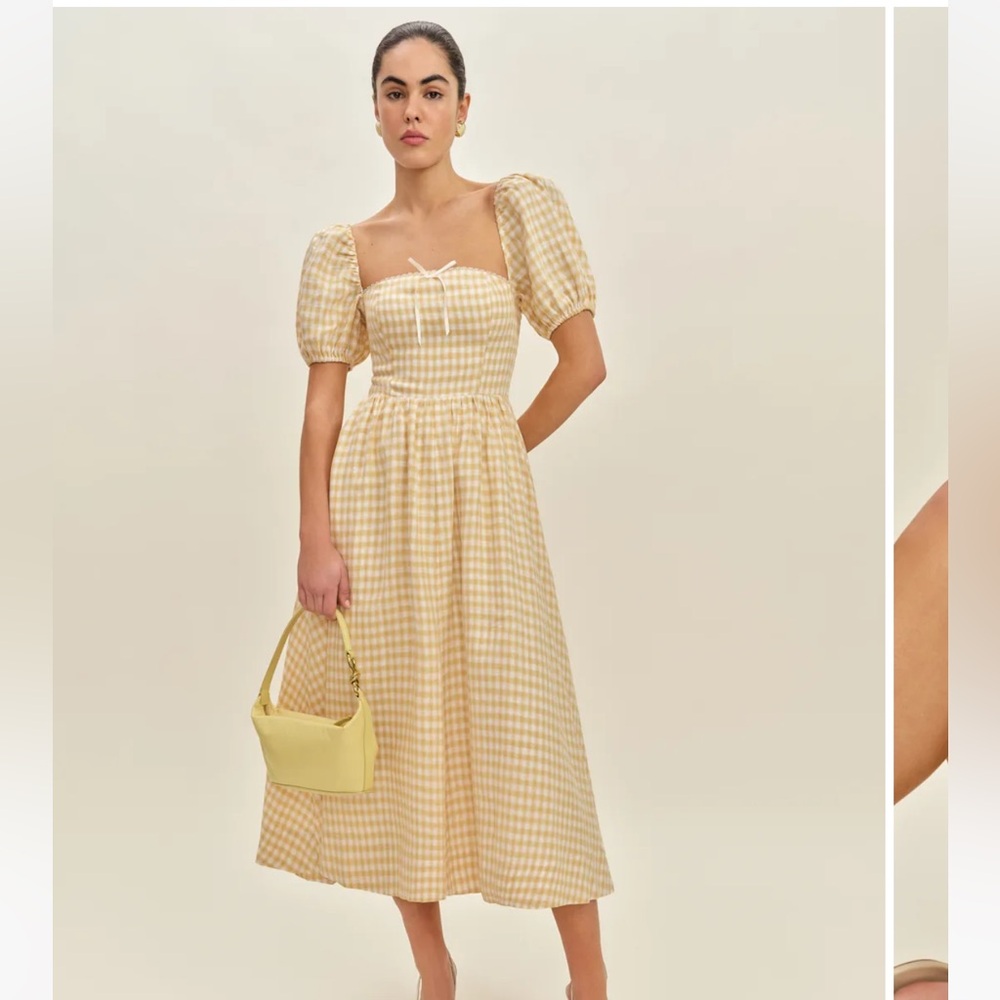 Reformation Yellow Check Midi Dress